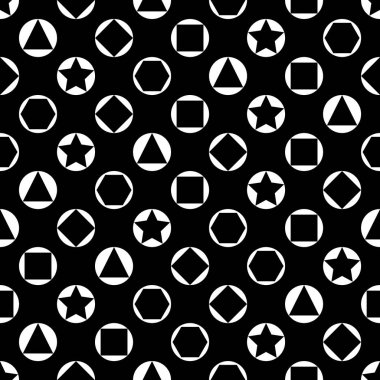 Vektör tek renkli seamless modeli, basit karanlık doku ile geometrik figürler, yüzükler, siyah beyaz arka sonsuz plan daireler