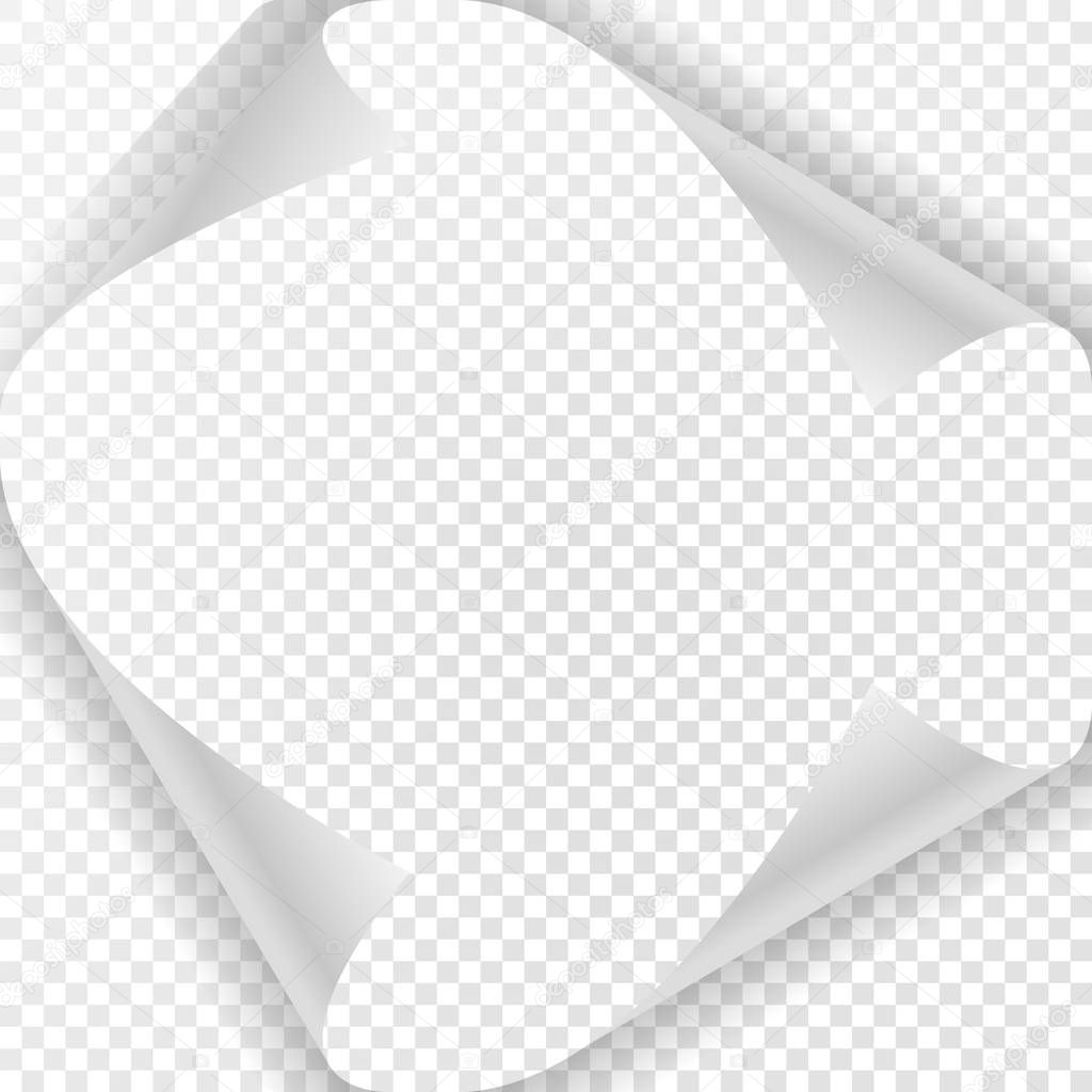 Page curl with shadow on blank sheet of paper. White paper sticker. Element for design and business. It is used on any background and any angle