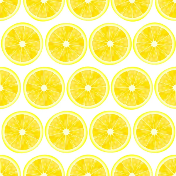 Nahtloses Muster mit Zitronen-Vektor-Illustration. Zitronenscheiben auf dem Hintergrund von Punkten und Sticks. Folge 10 — Stockvektor