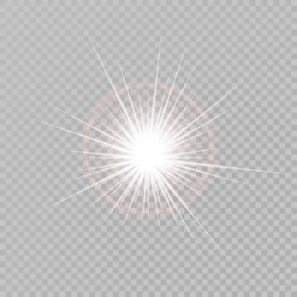 Explosión de explosión de luz blanca brillante con transparente. Ilustración vectorial para una decoración de efecto fresco con destellos de rayos. Una estrella brillante. Brillo gradiente de brillo transparente, destello brillante. Textura brillante — Vector de stock