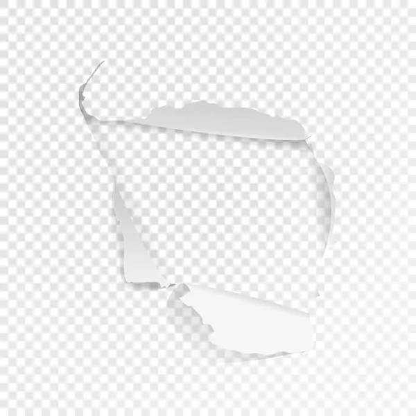 Papel rasgado realista, agujero en la hoja de papel sobre un fondo transparente. ilustraciones vectoriales — Vector de stock