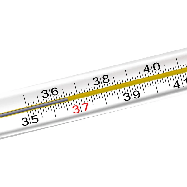 Primer plano de un termómetro de mercurio. 36,6. Ilustración sobre blanco — Vector de stock