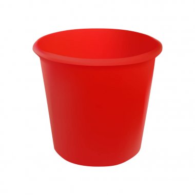 Vektör çizim gerçekçi kırmızı plastik kova. İzole beyaz arka plan. Gıda, su ve içecek yıkamak için bir bucketful. Ev işleri kova