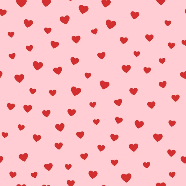 Corazones simples patrón de vectores sin fisuras. Fondo del día de San Valentín. Diseño plano interminable textura caótica hecha de pequeñas siluetas de corazón. Tonos de rojo — Vector de stock