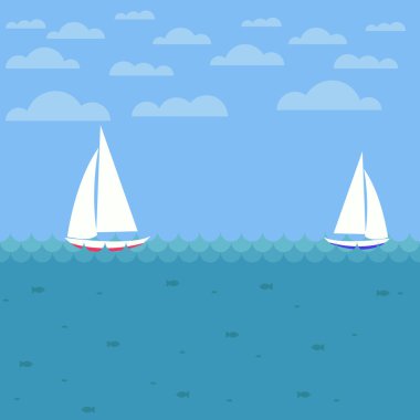 Mavi deniz, beyaz bulutlar, iki yat.