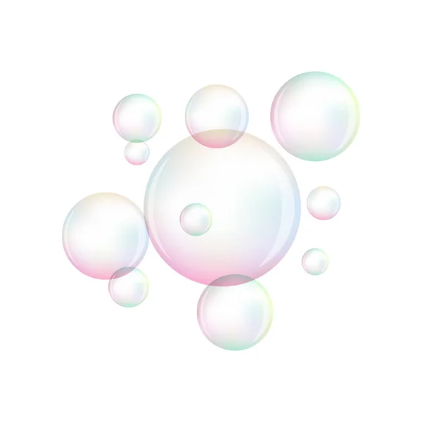 Vector collection of realistic soap bubbles, different shapes on the black background. — Stock Vector