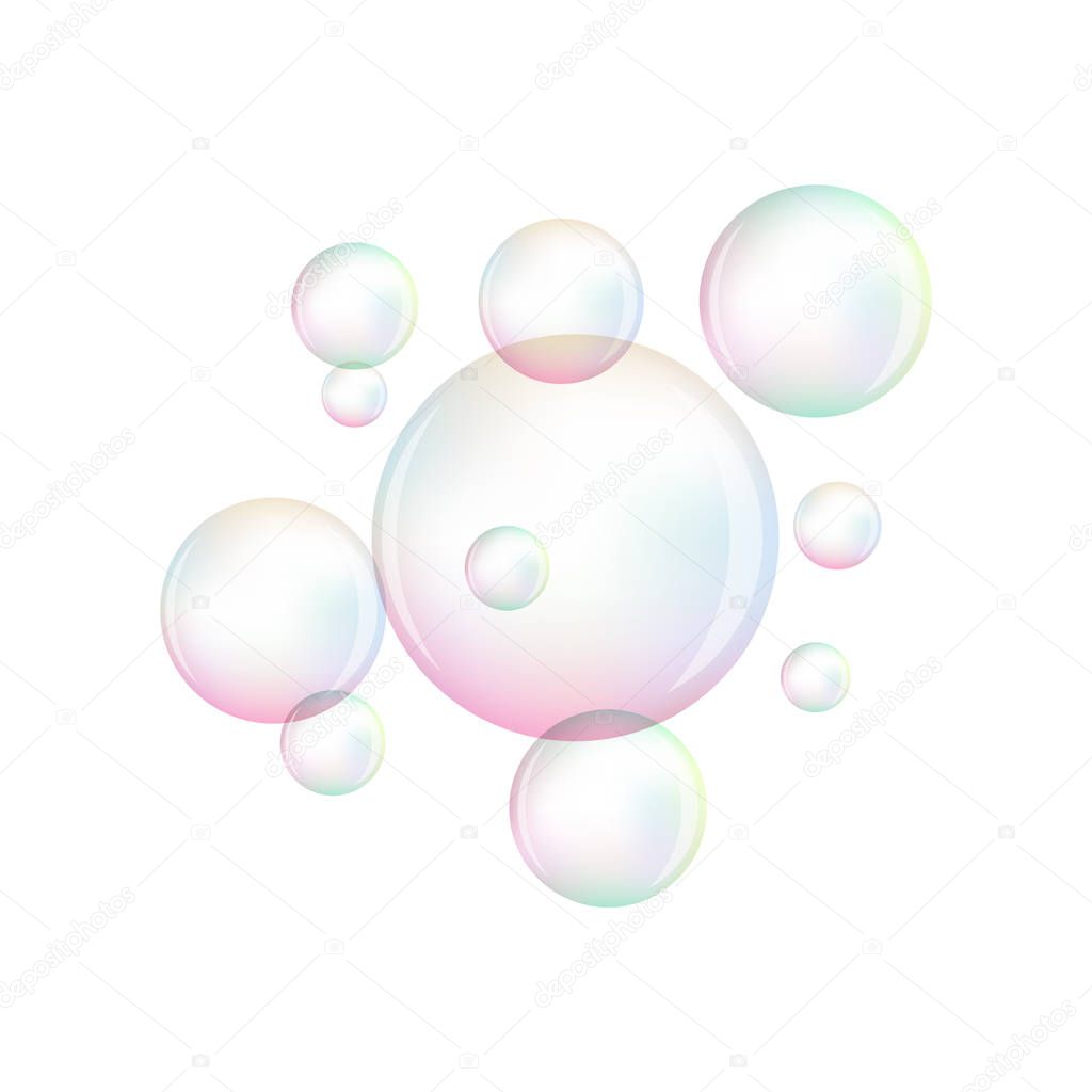 Vector collection of realistic soap bubbles, different shapes on the black background.