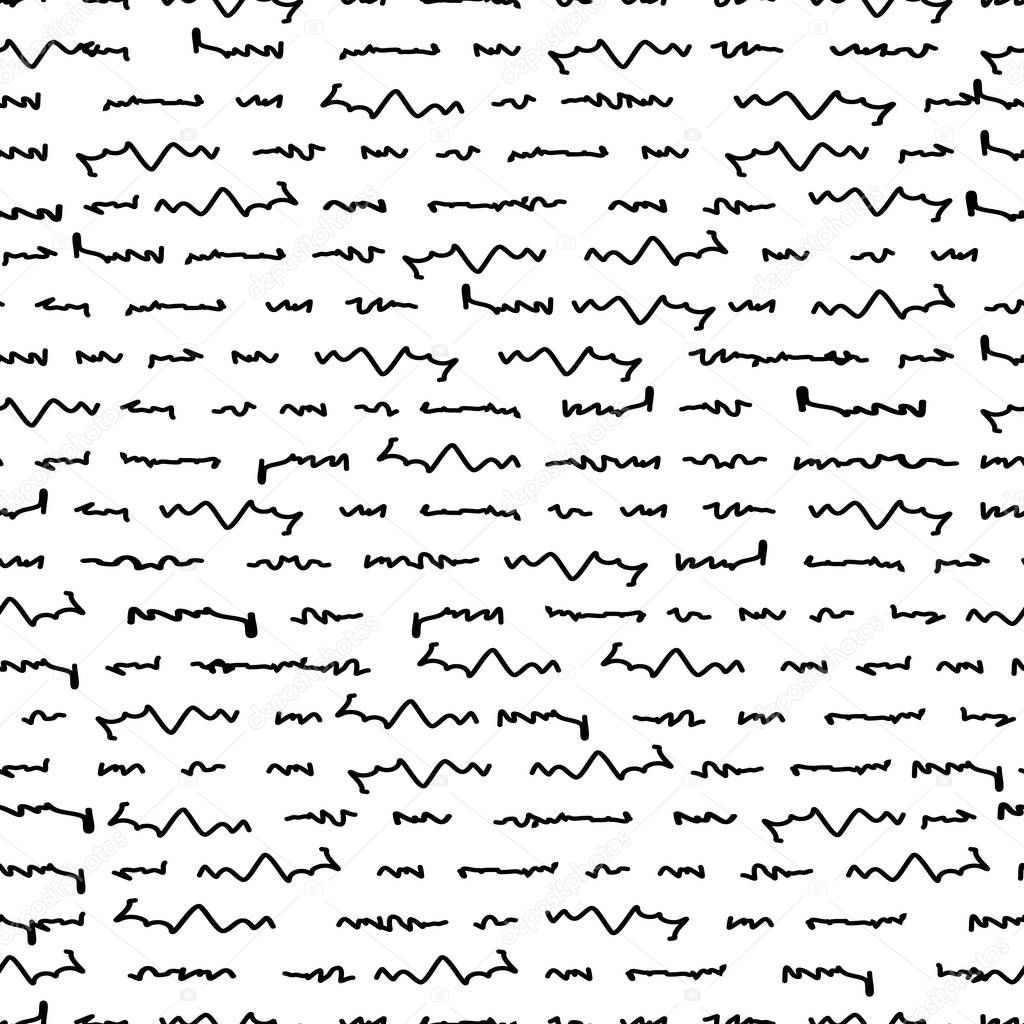 Seamless background pattern. Imitation of a abstract doodle lettering. Unreadable text. Vector eps10.