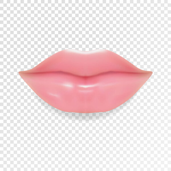 Realistic pink lips, glossy kiss isolated on transparent background. Vector eps10