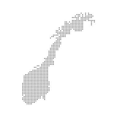 Noktalı polka noktaları piksel Norveç haritası, vektör illüstrasyonu.