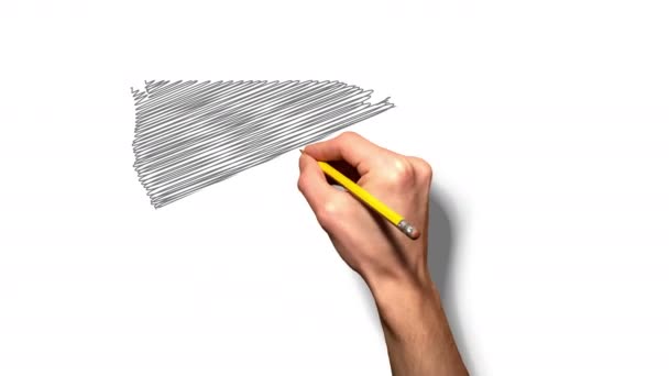 Carta geografica USA disegno animato lavagna disegno animato degli Stati Uniti continentali su sfondo bianco. Mano con matita che disegna una carta nello stile degli scarabocchi . — Video Stock