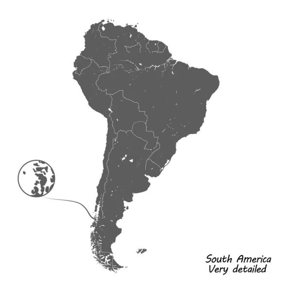 Ameryka Południowa szczegółowa mapa wektora — Wektor stockowy