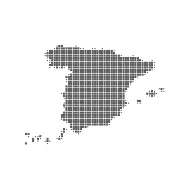 Piksel sanat tarzında İspanya 'nın vektörü. Covid-19 için hafif tıbbi konsepte sahip harita