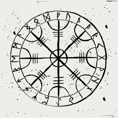 Aegishjalmur. Scandinavian runic amulet with a futhark in a circle. Symbol of protection. Helmet of Horror. clipart