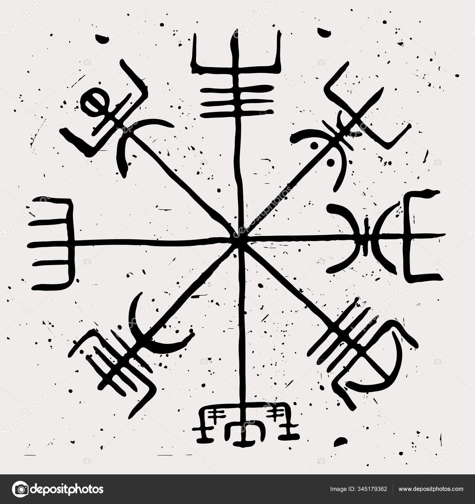Vegvisir. O símbolo rúnico escandinavo de viajantes e marinheiros.  Ilustração vetorial Vetor de stock de ©shtefan.ruslan.gmail.com 345179362, image size:1600x1700
