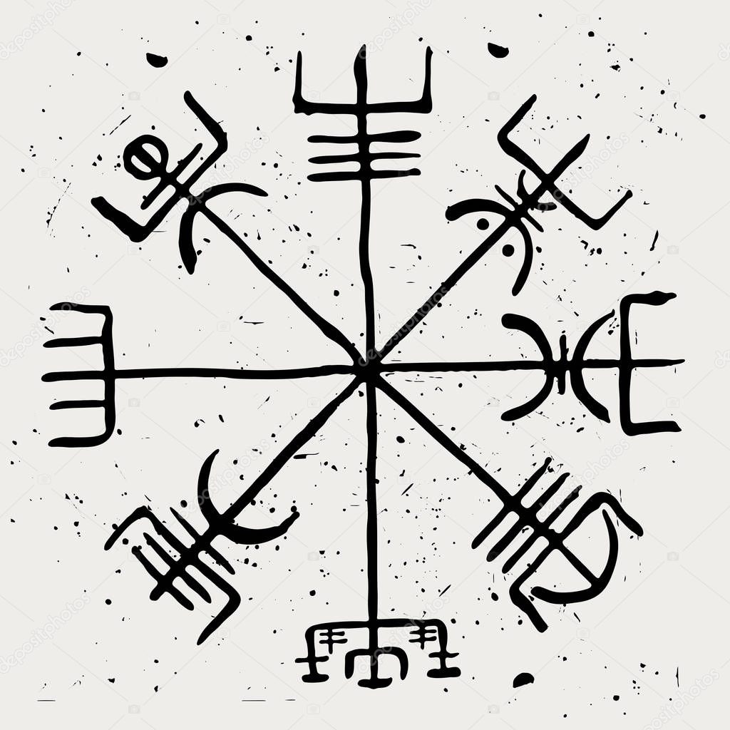  Vegvisir. The Scandinavian runic symbol of travelers and sailors. Vector illustration