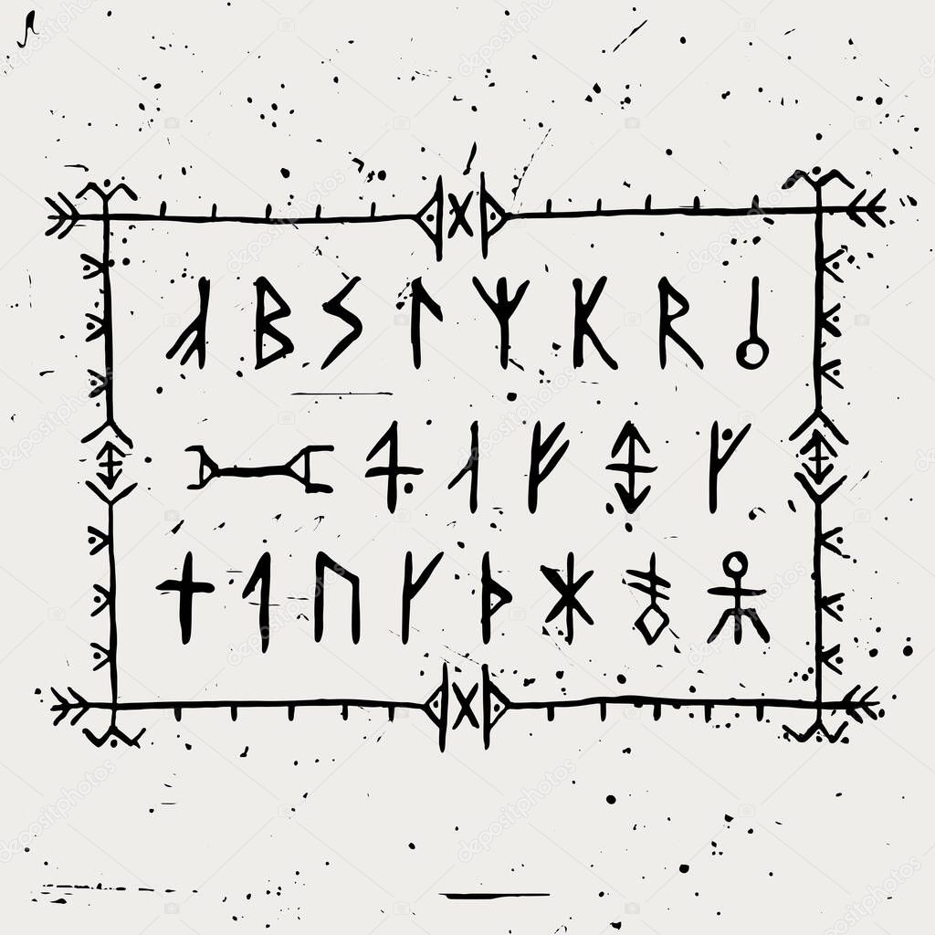  Set of vector Icelandic runes in hand-painted style.