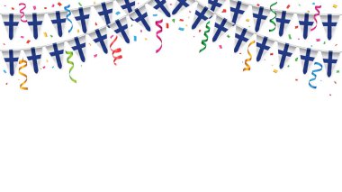 Finlandiya 'da konfetili beyaz çelenk arkaplan işaretleri