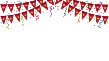 Vietnam çelenk beyaz arka planda konfeti bayrakları