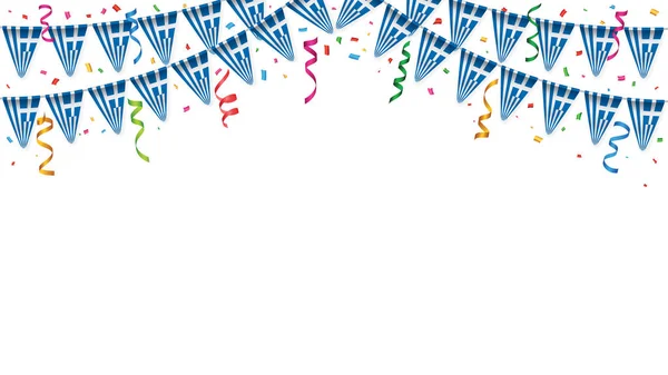 Greece flags garland white background with confetti