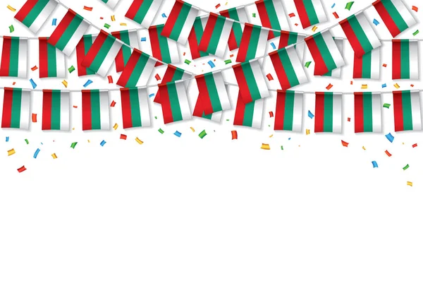 Bulgária bandeira guirlanda fundo branco com confete — Vetor de Stock