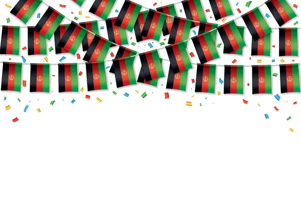 Drapeau Afghanistan guirlande fond blanc avec confettis — Image vectorielle