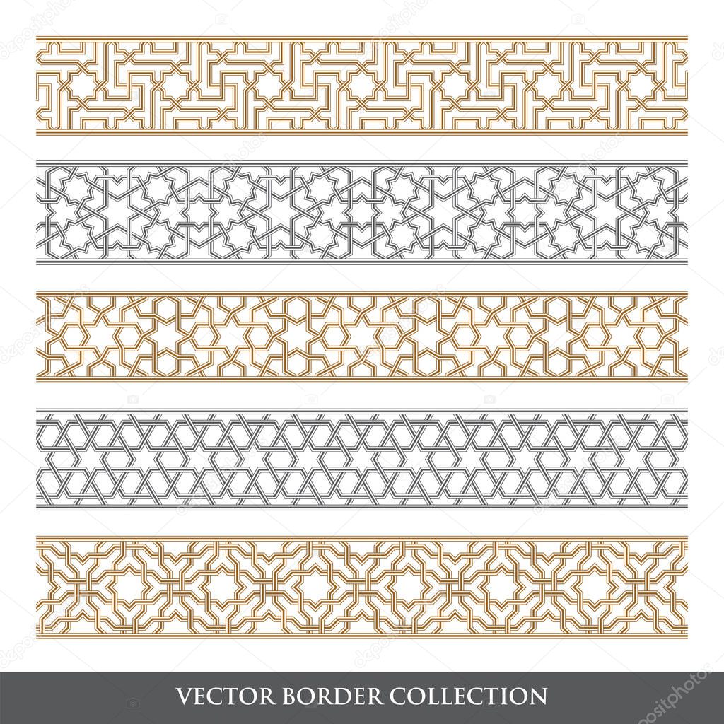 Collection of borders and decorative elements, Traditional Islamic frame, Vector illustration