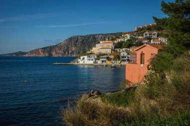 Asos şehir doğal ve güzel görünümüne Kefalonia, Yunanistan