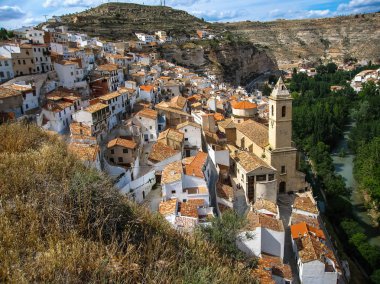 Scenic cityscape at Alcala del Jucar, Castilla la Mancha, Spain clipart