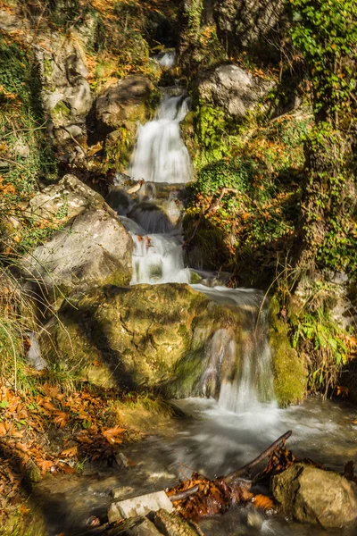 Paysage pittoresque d'automne de montagne avec rivière et cascades, P — Photo