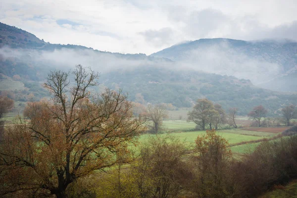 Schilderachtige mistige herfst landschap in Vouraikos kloof in de buurt van railway, G — Stockfoto