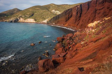 Farklı ve benzersiz kırmızı beach Santorini, Yunanistan