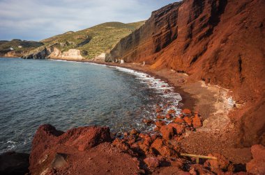 Farklı ve benzersiz kırmızı beach Santorini, Yunanistan