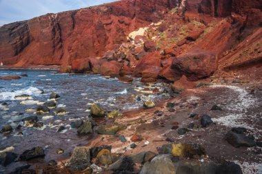 Farklı ve benzersiz kırmızı beach Santorini, Yunanistan