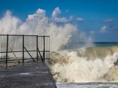 Splash plajda Sochi bulutu ile yüksek dalga