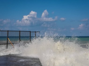 Splash plajda Sochi bulutu ile yüksek dalga