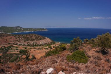 Aegina Island Saron Körfezi, Gree defne deniz manzara