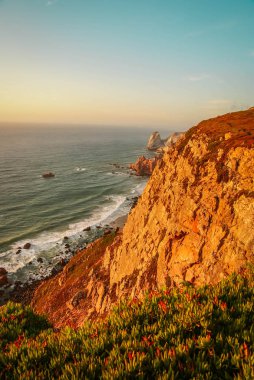 Cabo da Roca Portekiz, güzel gün batımı
