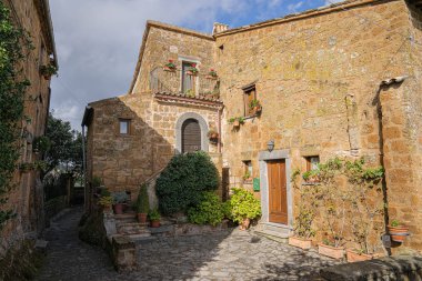 Lazio, İtalya 'da Civita di Bagnoregio' da şehir manzarası