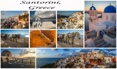 Yunanistan 'ın Santorini adasında gün batımlı fotoğraf kolajı