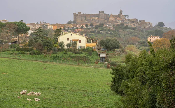 Pohled na město Bracciano a hrad Odescalchi v Lazio v — Stock fotografie
