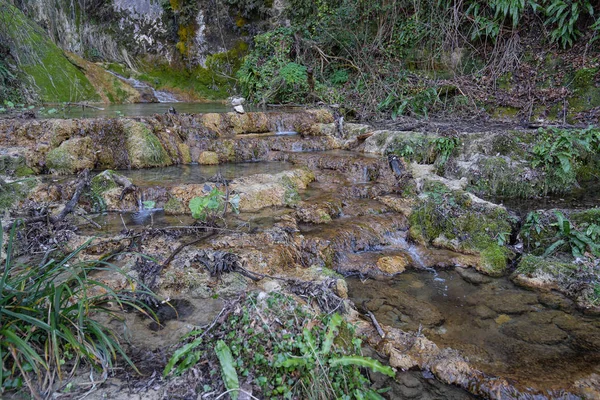 Picturesque forest landscape near Vallocchie waterfall in Castel — стокове фото