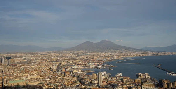 City view of Naples and sea from view point of fortress of Sant\'Elmo in Italy