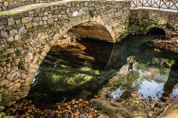 Autumn Landscape River Bridge Livadia Greece — Stock Photo, Image