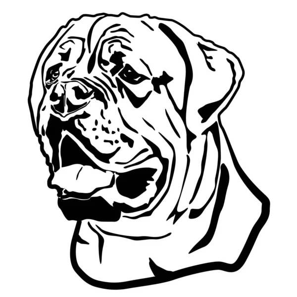 Retrato principal del mastín inglés, Bullmastiff dog. Esbozo esbozado aislado, ilustración del vector de contorno — Vector de stock