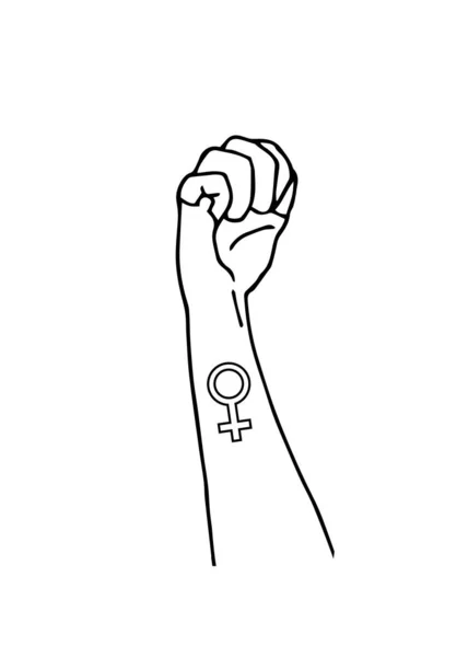 Feminisme symbol. Kvindelige kønstegn. Protest hånd knytnæve. Pige magt. Vektorillustration. Isoleret baggrund – Stock-vektor