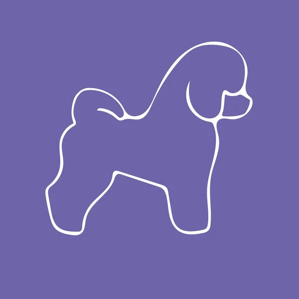 Bichon Frise Silueta de perro y nombre de raza sobre fondo violeta. Logotipo vector ilustración — Vector de stock