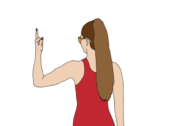 Girl power feminism concept. Young beautiful woman shows middle finger. Hand dranw vector illustration. Vector Graphics