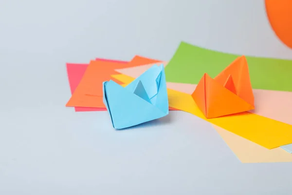 Step by step photo instruction. How to make origami paper boat. DIY for children. Childrens art project craft for kids