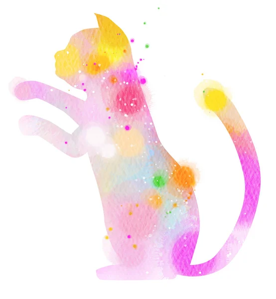 白い背景の上の猫のシルエット。デジタル絵画 — ストック写真